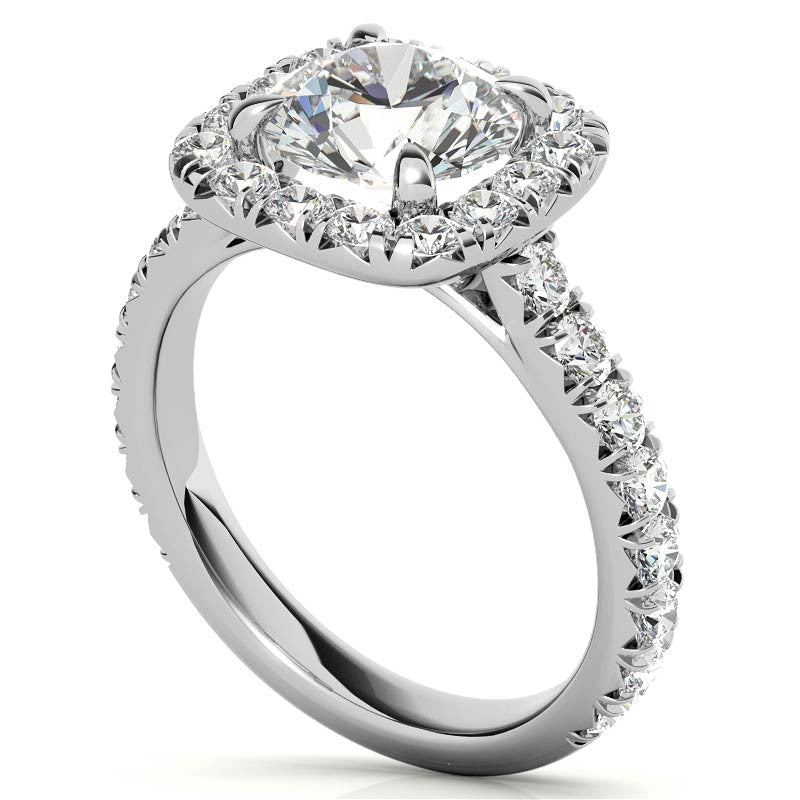 Round Brilliant Moissanite with Cushion Halo Engagement Ring