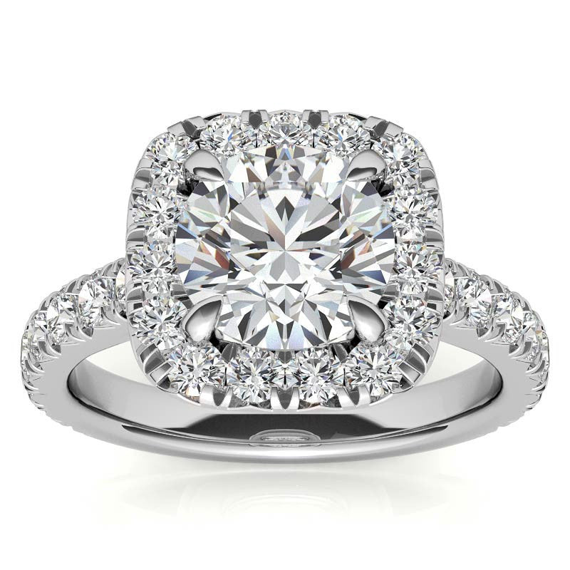 Round Brilliant Moissanite with Cushion Halo Engagement Ring