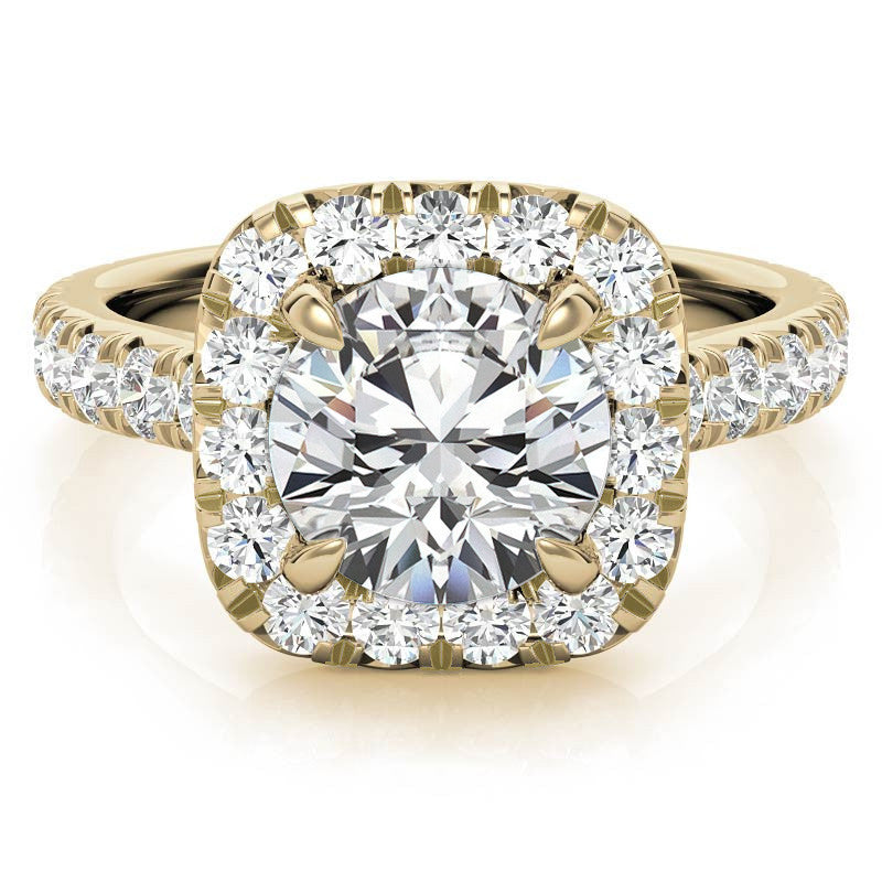 Round Brilliant Moissanite with Cushion Halo Engagement Ring