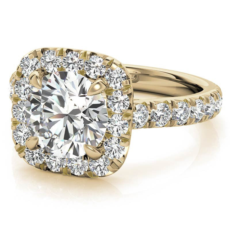 Round Brilliant Moissanite with Cushion Halo Engagement Ring