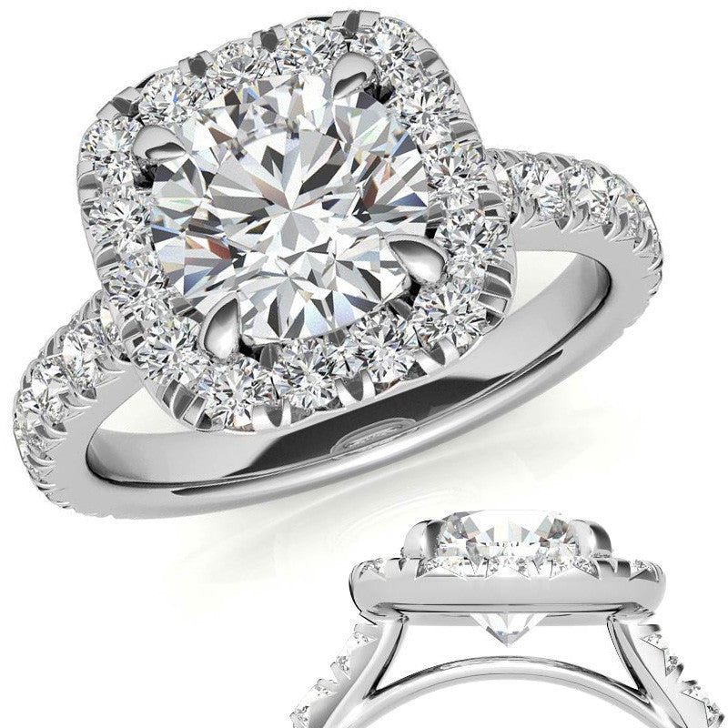 Round Brilliant Moissanite with Cushion Halo Engagement Ring