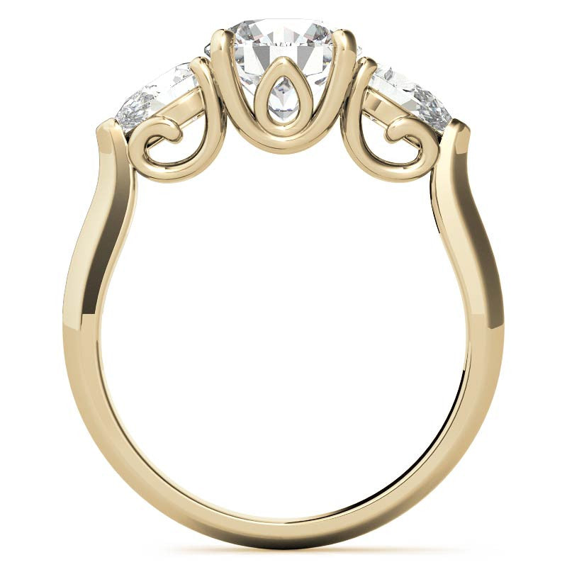 Round and Pear Moissanite 3-Stone Ring