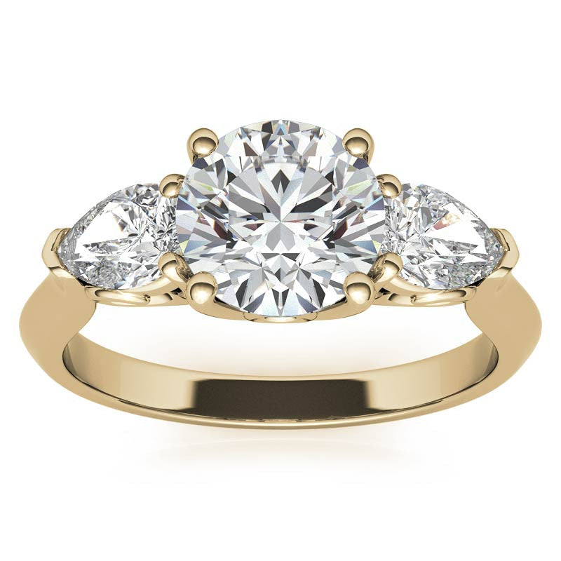 Round and Pear Moissanite 3-Stone Ring