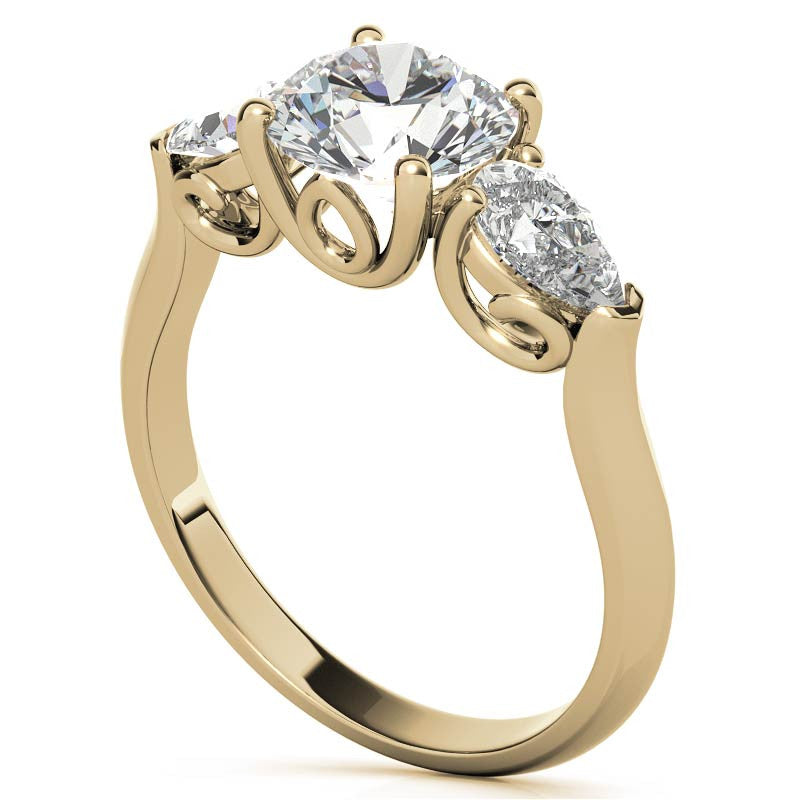 Round and Pear Moissanite 3-Stone Ring