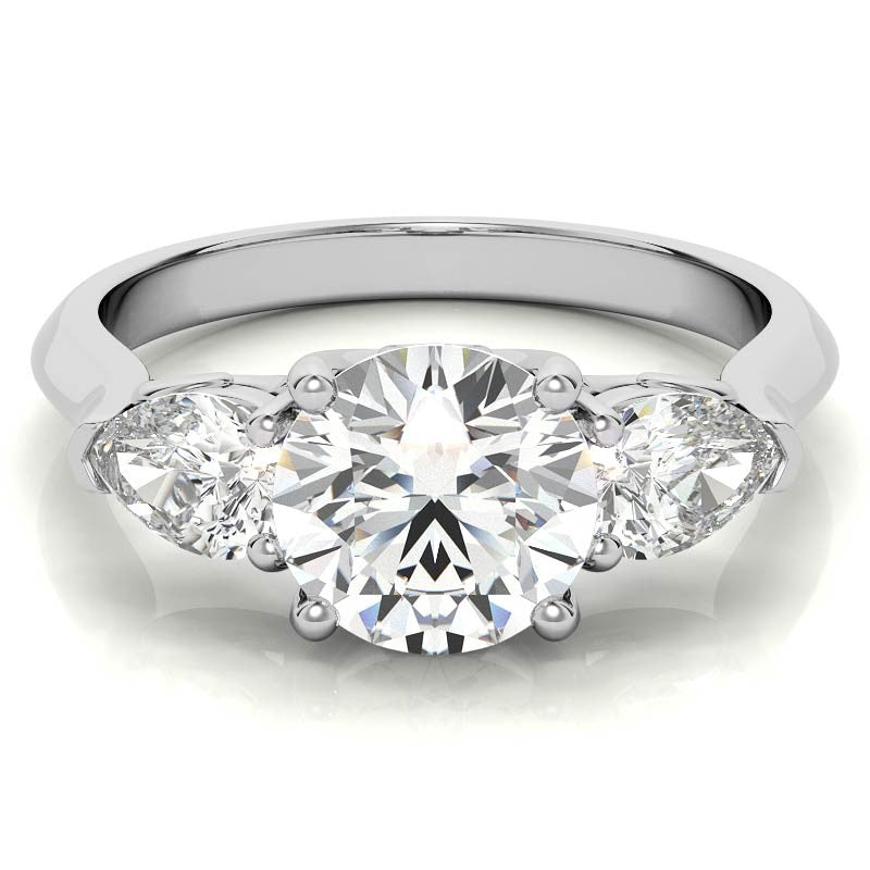 Round and Pear Moissanite 3-Stone Ring