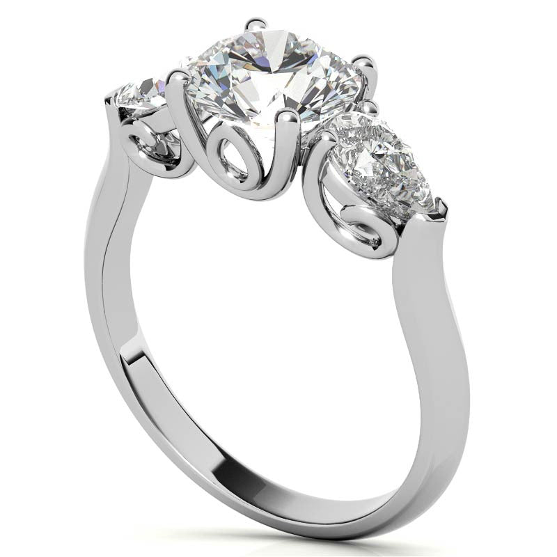 Round and Pear Moissanite 3-Stone Ring