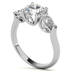 Round and Pear Moissanite 3-Stone Ring