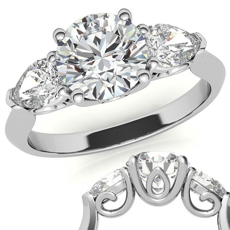 Round and Pear Moissanite 3-Stone Ring
