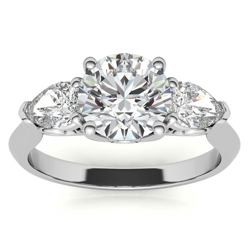 Round and Pear Moissanite 3-Stone Ring