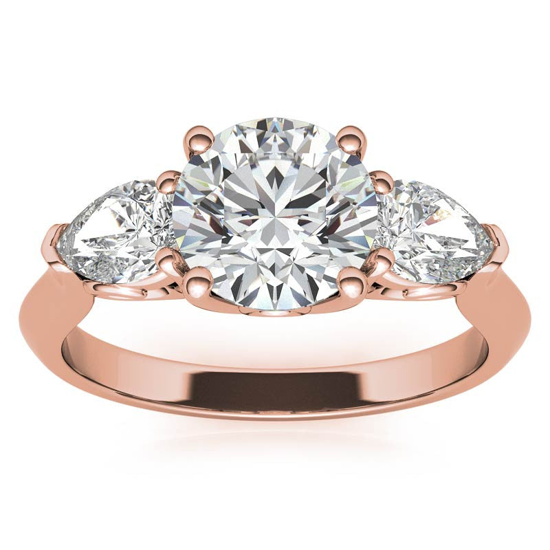 Round and Pear Moissanite 3-Stone Ring