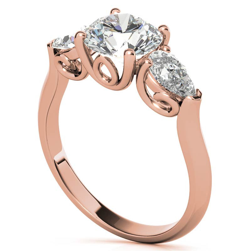 Round and Pear Moissanite 3-Stone Ring