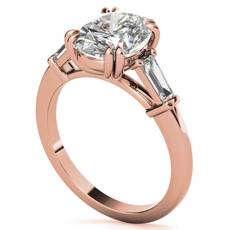 Oval Moissanite Tapered Baguette Double Claw Prong Engagement Ring