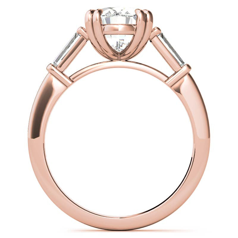 Oval Moissanite Tapered Baguette Double Claw Prong Engagement Ring