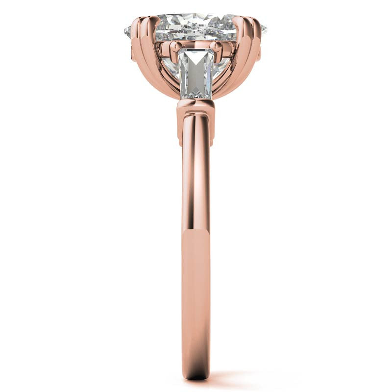 Oval Moissanite Tapered Baguette Double Claw Prong Engagement Ring