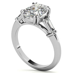 Oval Moissanite Tapered Baguette Double Claw Prong Engagement Ring