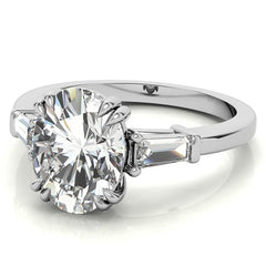 Oval Moissanite Tapered Baguette Double Claw Prong Engagement Ring