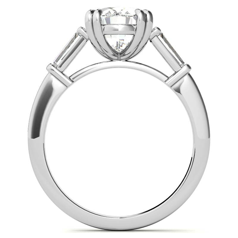 Oval Moissanite Tapered Baguette Double Claw Prong Engagement Ring