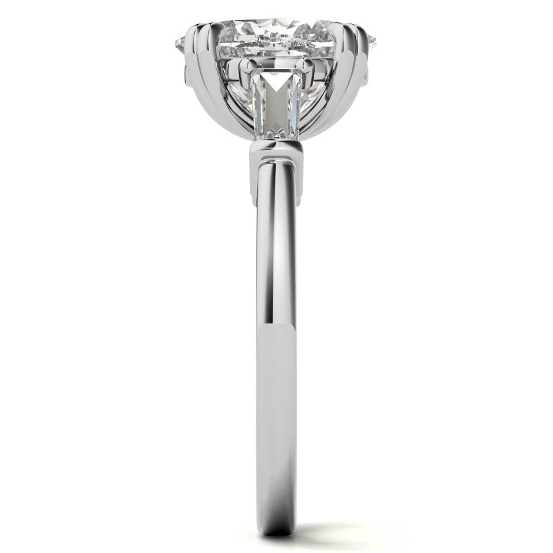 Oval Moissanite Tapered Baguette Double Claw Prong Engagement Ring