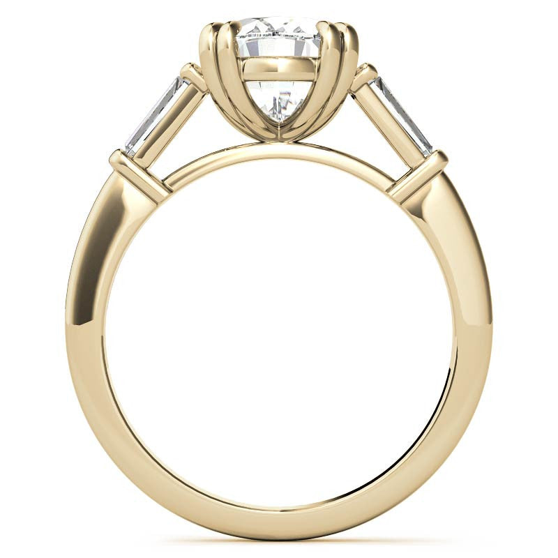 Oval Moissanite Tapered Baguette Double Claw Prong Engagement Ring