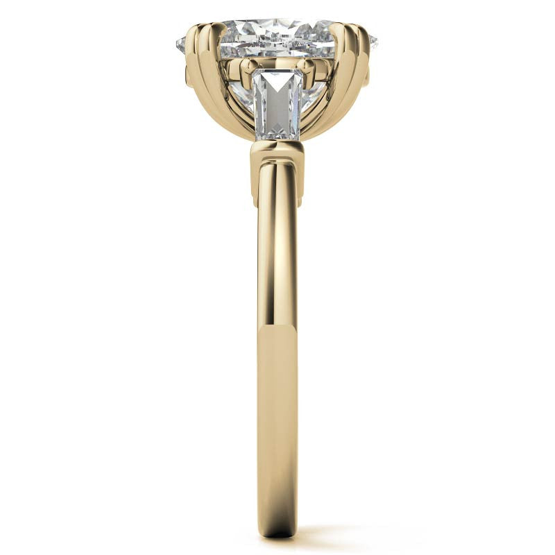 Oval Moissanite Tapered Baguette Double Claw Prong Engagement Ring