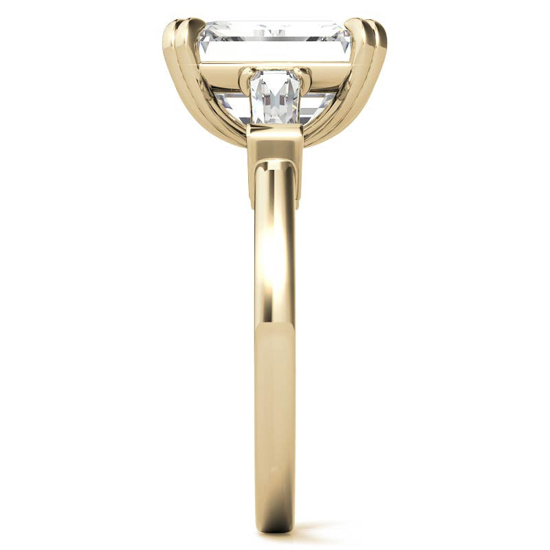 Emerald / Radiant Moissanite Tapered Baguette Double Claw Prong Engagement Ring