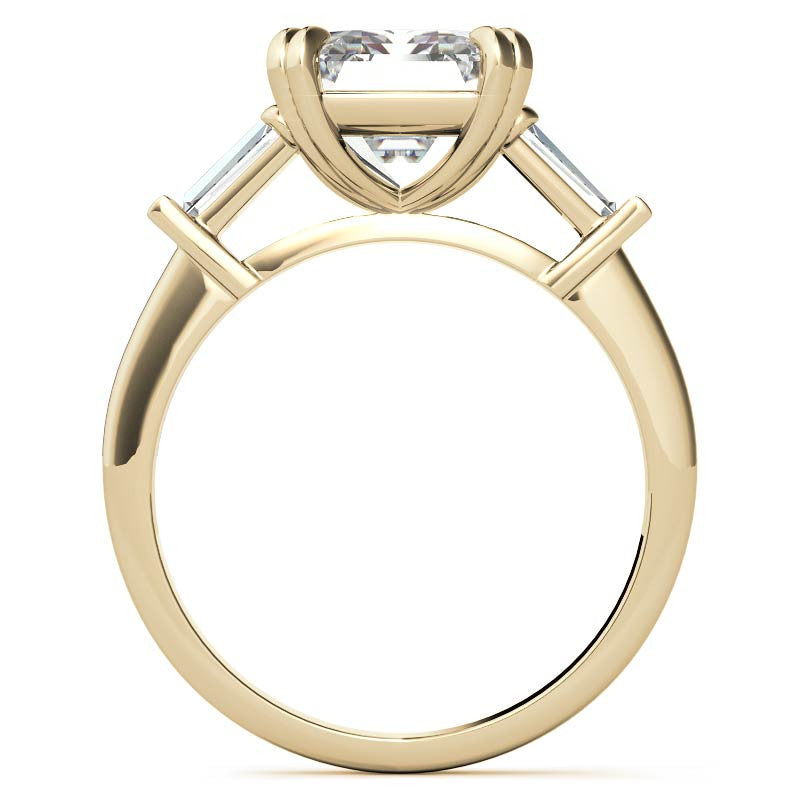 Emerald / Radiant Moissanite Tapered Baguette Double Claw Prong Engagement Ring