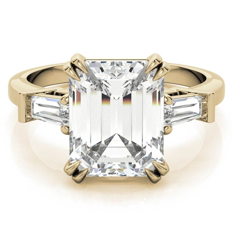 Emerald / Radiant Moissanite Tapered Baguette Double Claw Prong Engagement Ring