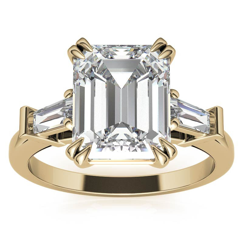 Emerald / Radiant Moissanite Tapered Baguette Double Claw Prong Engagement Ring