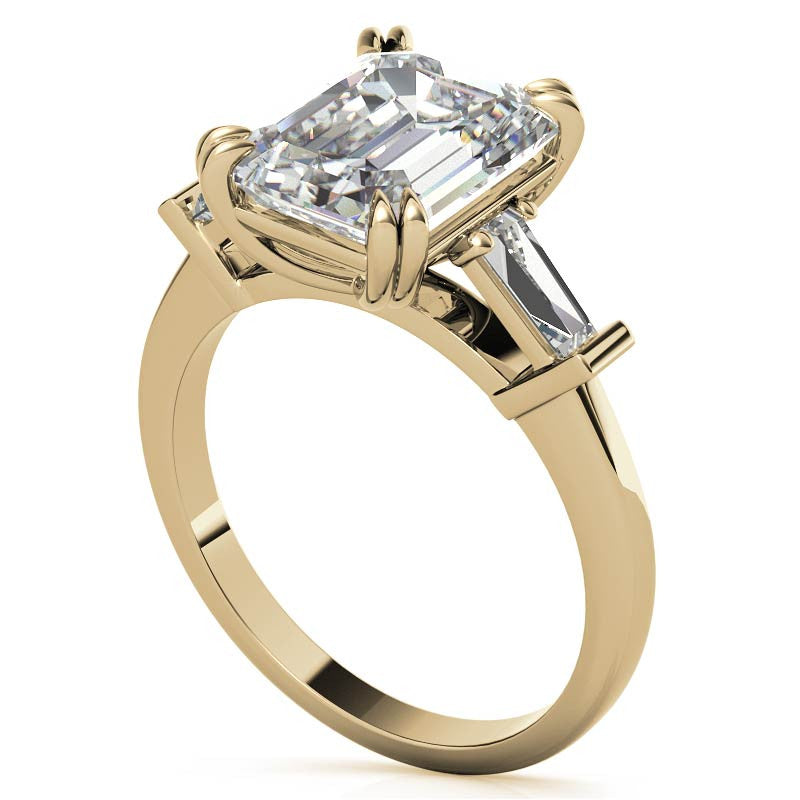 Emerald / Radiant Moissanite Tapered Baguette Double Claw Prong Engagement Ring