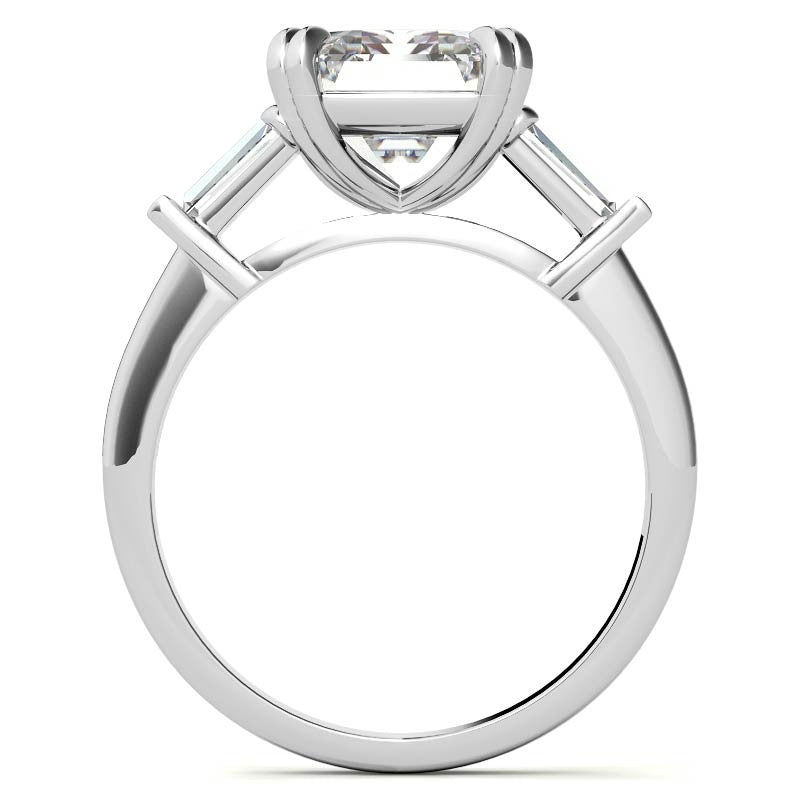 Emerald / Radiant Moissanite Tapered Baguette Double Claw Prong Engagement Ring