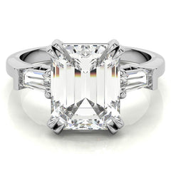 Emerald / Radiant Moissanite Tapered Baguette Double Claw Prong Engagement Ring