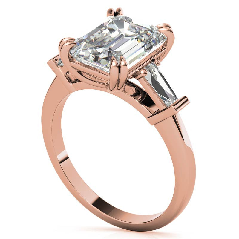 Emerald / Radiant Moissanite Tapered Baguette Double Claw Prong Engagement Ring