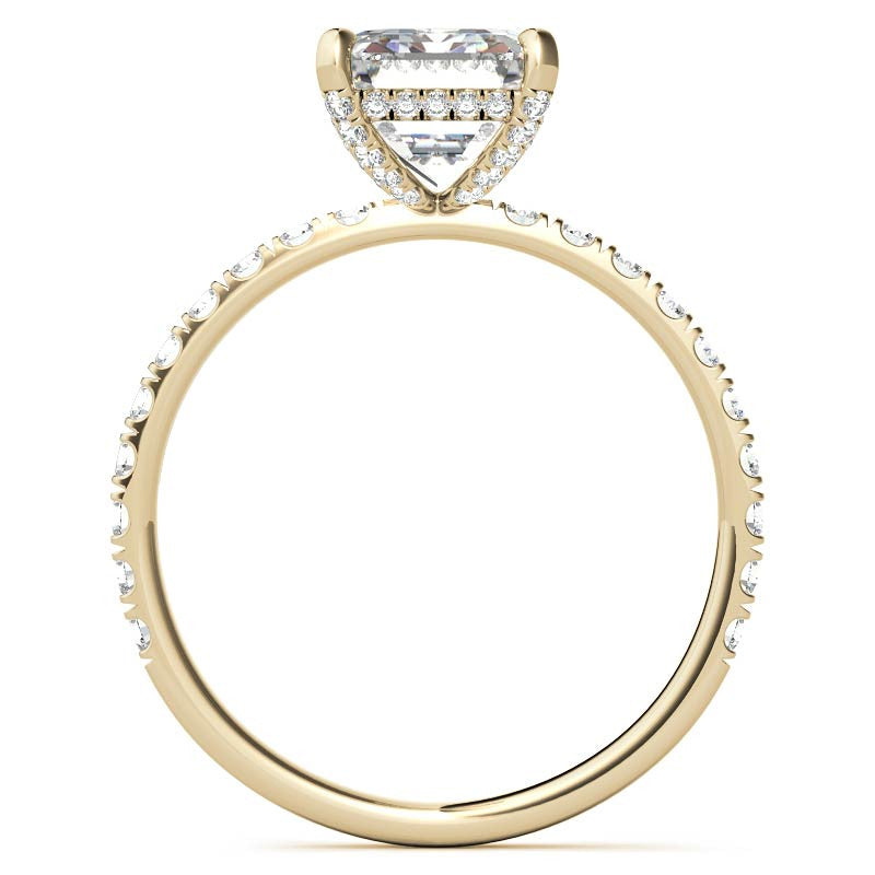 Emerald / Radiant Moissanite Diamond Pave Basket Engagement Ring