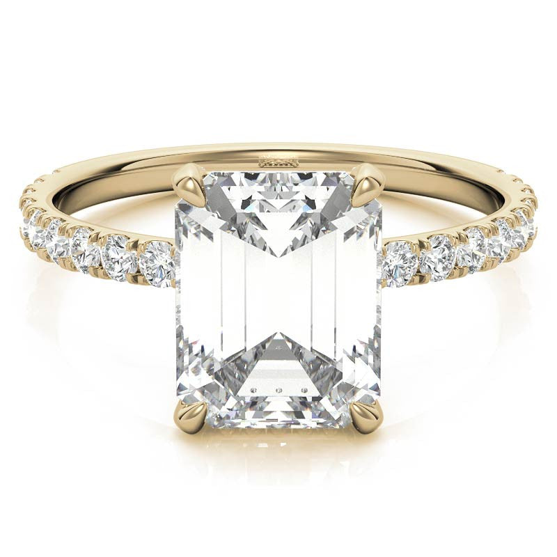Emerald / Radiant Moissanite Diamond Pave Basket Engagement Ring