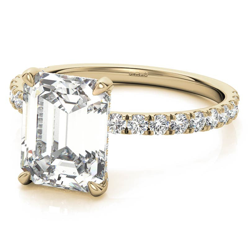 Emerald / Radiant Moissanite Diamond Pave Basket Engagement Ring