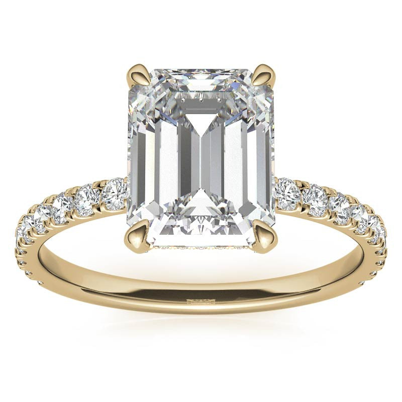 Emerald / Radiant Moissanite Diamond Pave Basket Engagement Ring