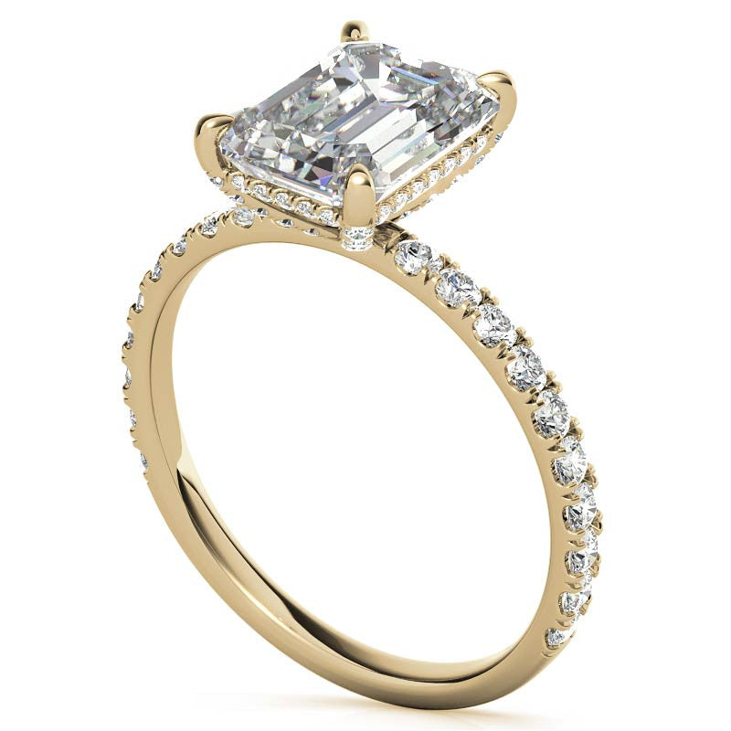 Emerald / Radiant Moissanite Diamond Pave Basket Engagement Ring