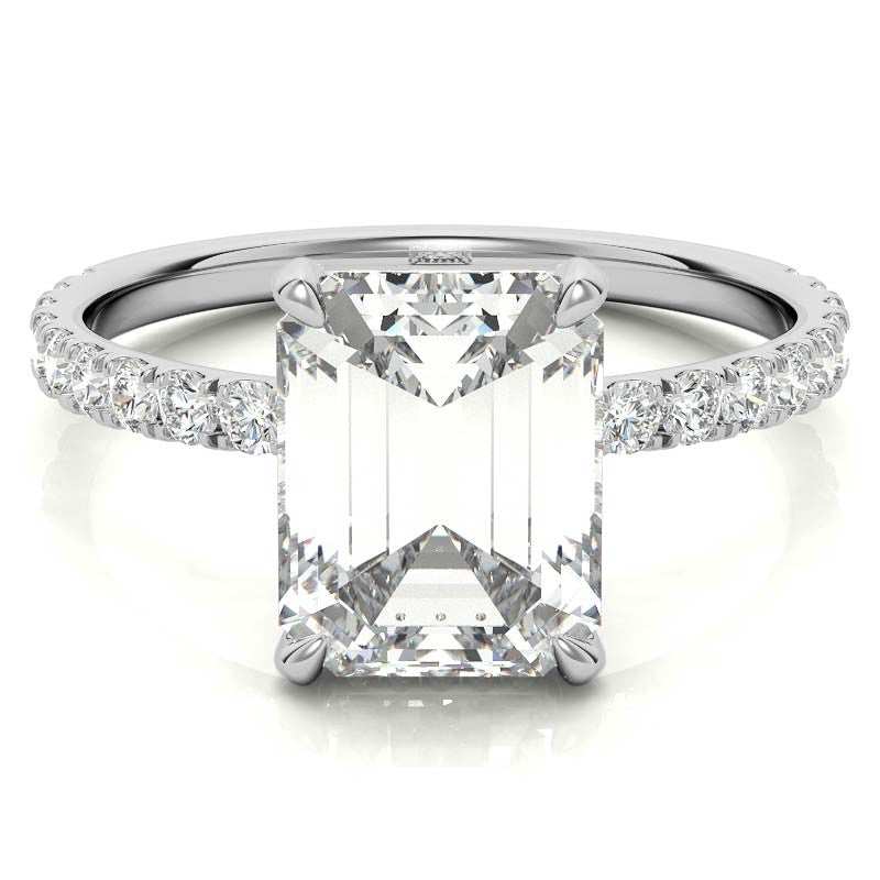 Emerald / Radiant Moissanite Diamond Pave Basket Engagement Ring