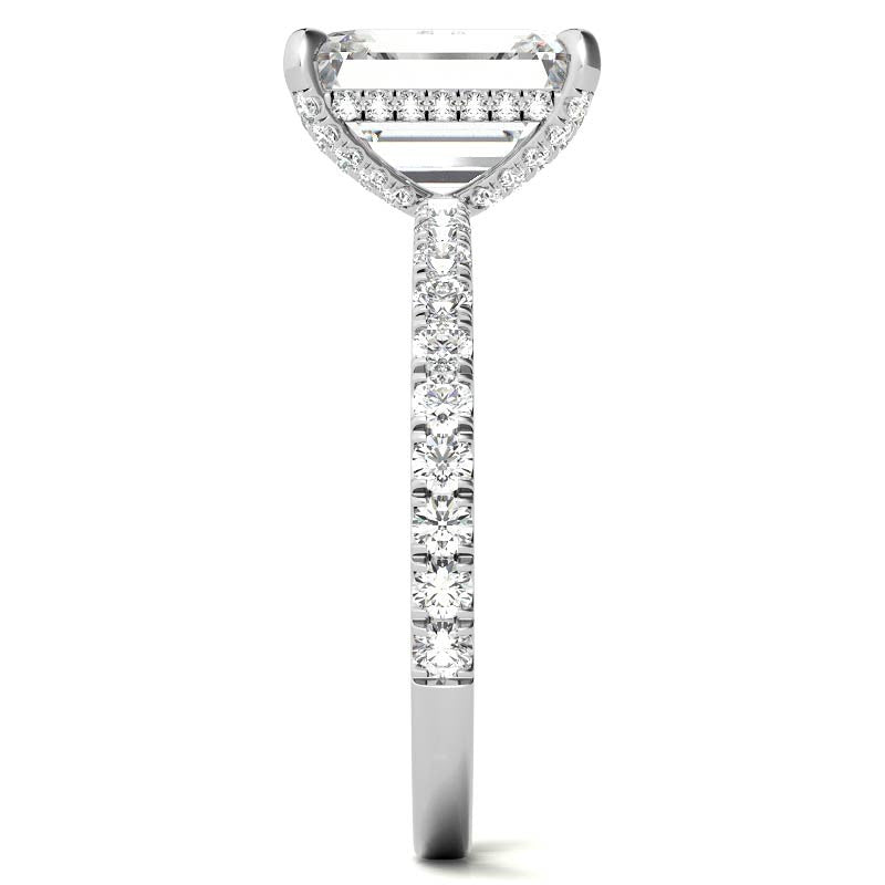 Emerald / Radiant Moissanite Diamond Pave Basket Engagement Ring