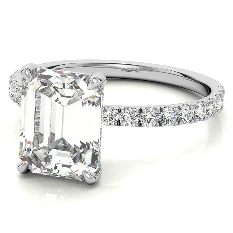 Emerald / Radiant Moissanite Diamond Pave Basket Engagement Ring