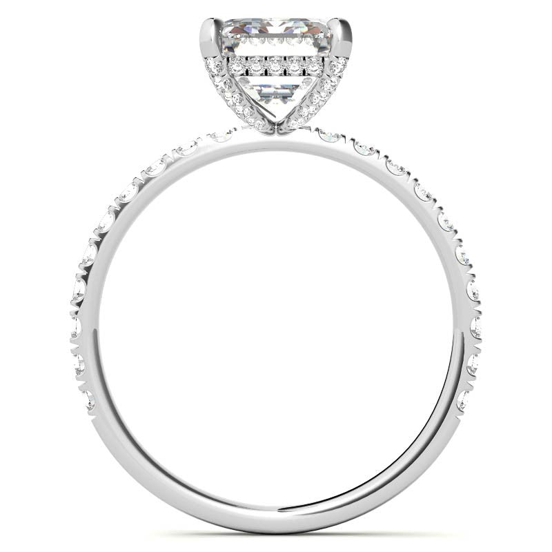 Emerald / Radiant Moissanite Diamond Pave Basket Engagement Ring