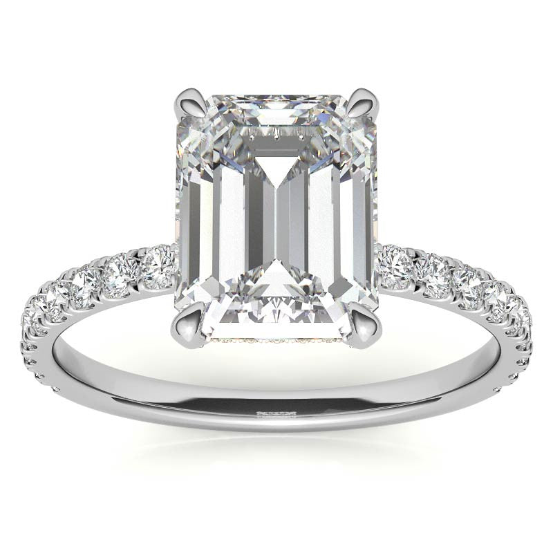 Emerald / Radiant Moissanite Diamond Pave Basket Engagement Ring