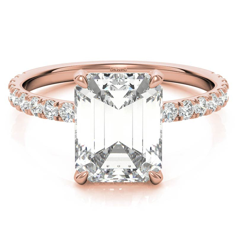 Emerald / Radiant Moissanite Diamond Pave Basket Engagement Ring