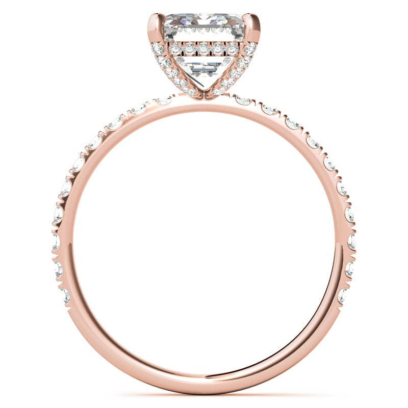 Emerald / Radiant Moissanite Diamond Pave Basket Engagement Ring