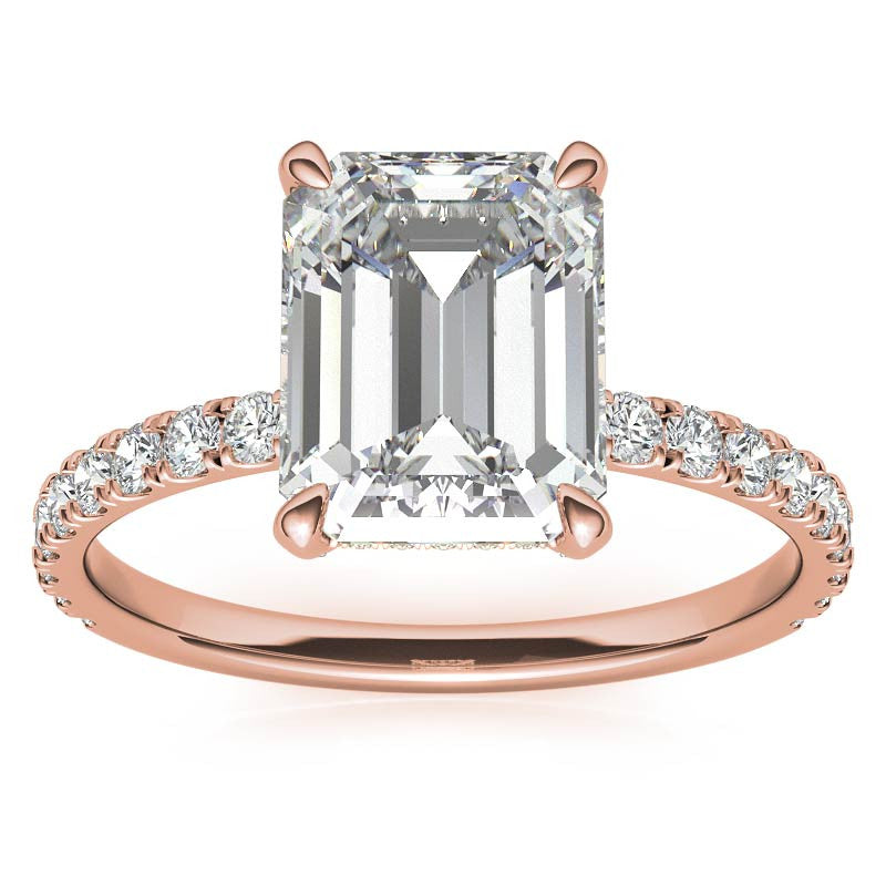 Emerald / Radiant Moissanite Diamond Pave Basket Engagement Ring