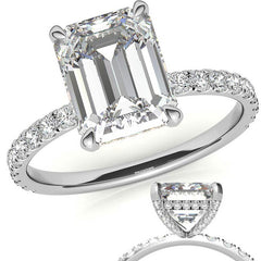 Emerald / Radiant Moissanite Diamond Pave Basket Engagement Ring