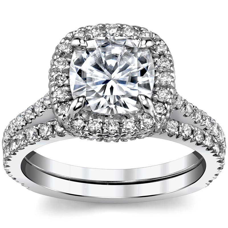 Cushion Moissanite Double Halo Engagement Ring
