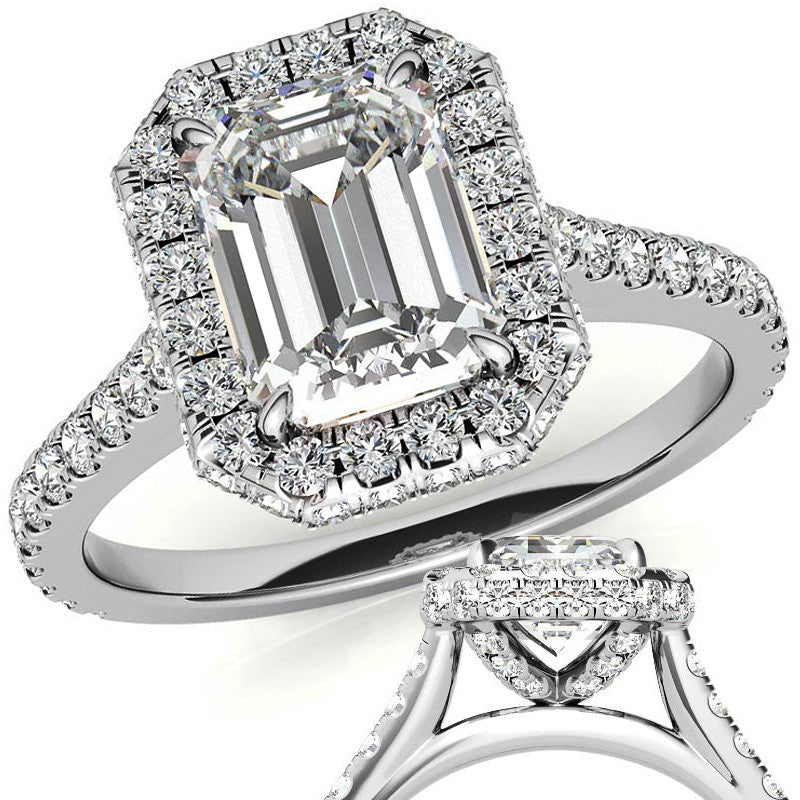 Emerald / Radiant Moissanite Double Halo Engagement Ring