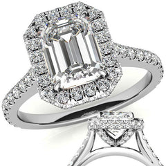 Emerald / Radiant Moissanite Double Halo Engagement Ring