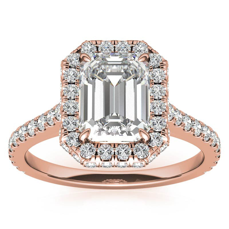 Emerald / Radiant Moissanite Double Halo Engagement Ring
